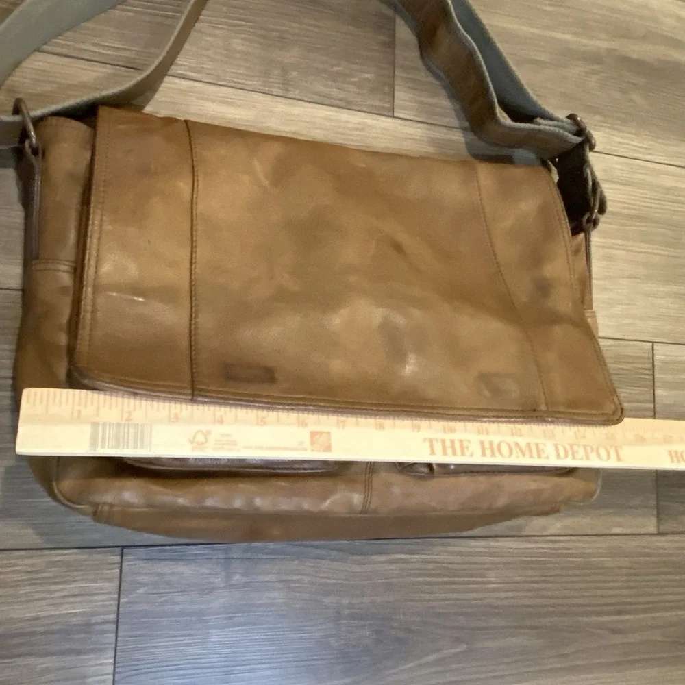Fossil x JR leather Collab Oak‎ Tanned Messenger Bag Houndstooth Lined Large